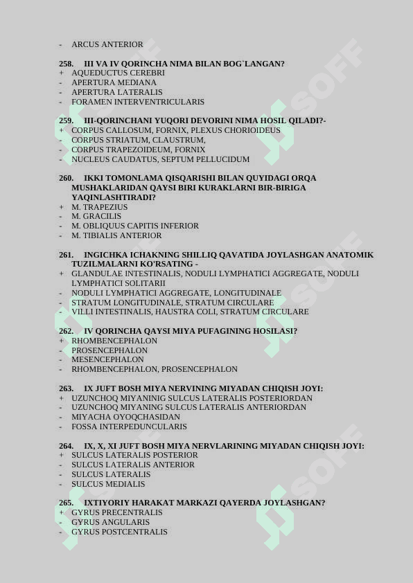 Davolash anatomiya 2-kurslar uchun test javoblari bilan 201-400 8