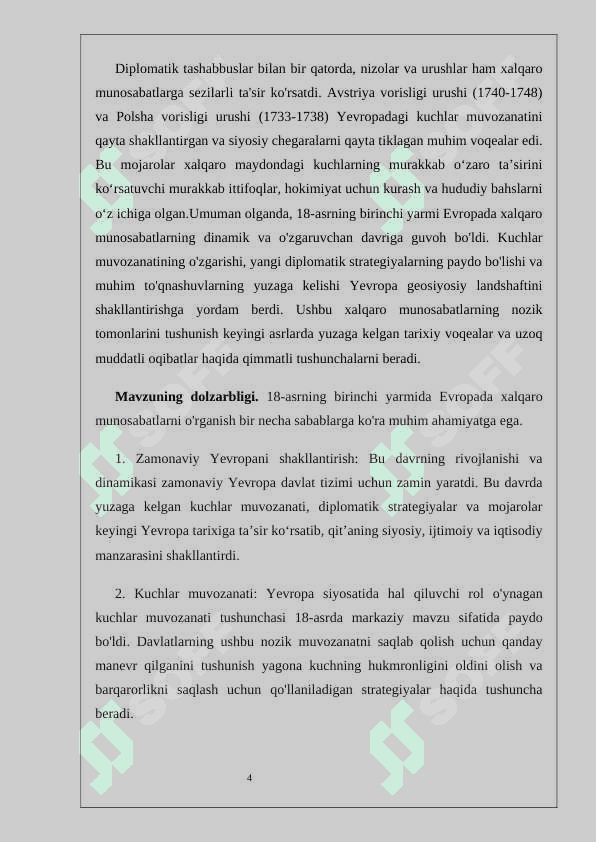 XVIII-asrning  birinchi yarmida Yevropada xalqaro munosabatlar 4