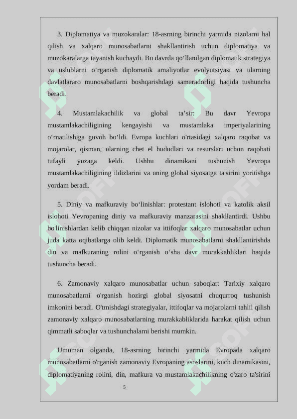 XVIII-asrning  birinchi yarmida Yevropada xalqaro munosabatlar 5