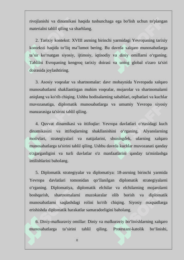 XVIII-asrning  birinchi yarmida Yevropada xalqaro munosabatlar 8