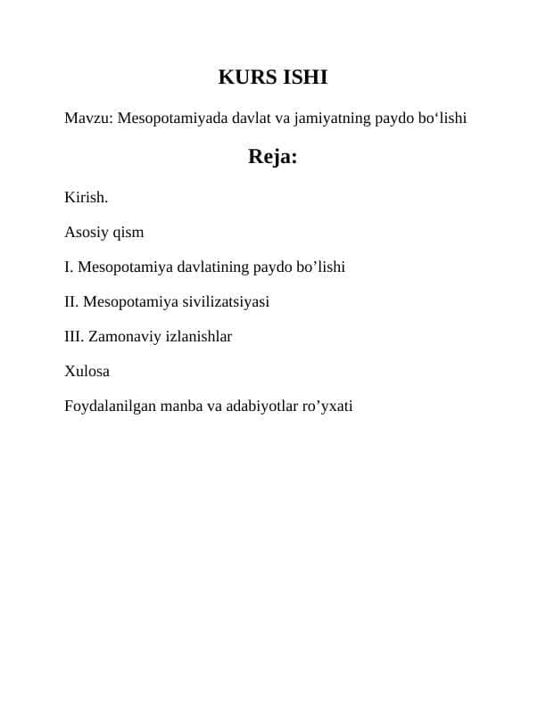 Mesopotamiyada davlat va jamiyatning paydo bo‘lishi