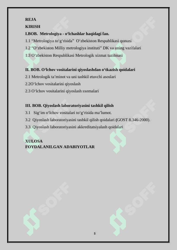 Sig‘im o‘lchov vositalarini qiyoslash laboratoriyasini tashkil qilish 5