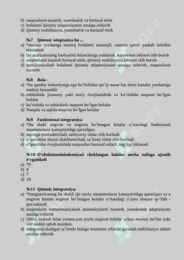 Inklyuziv ta'lim Gospital pedagogikadn  test 2