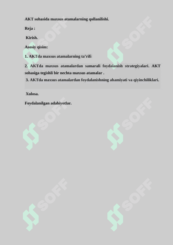 AKT sohasida maxsus atamalarning qollanilishi. 2