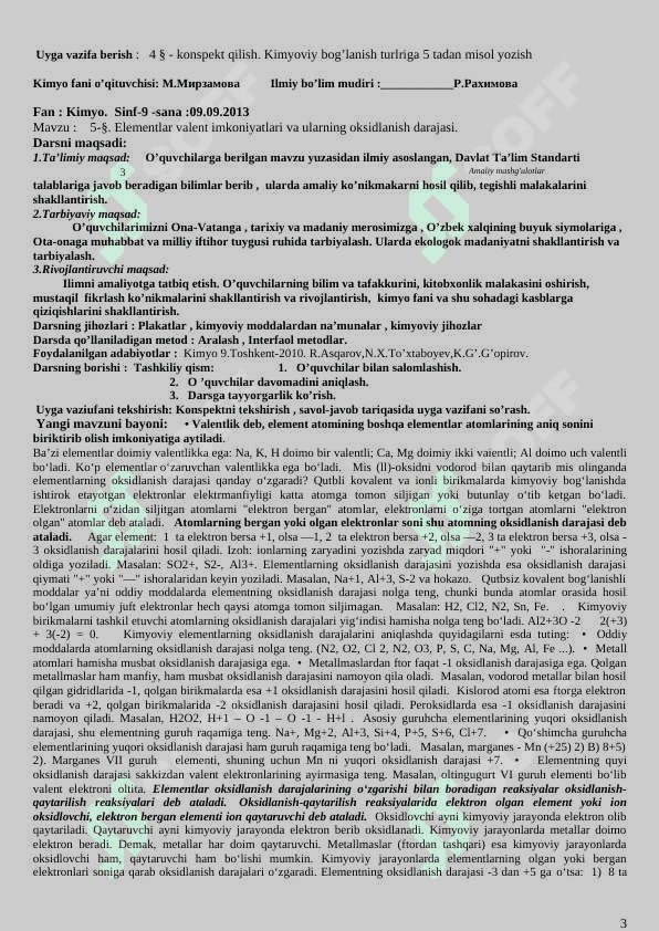 9-sinf kimyo konspekt dars uchun 3