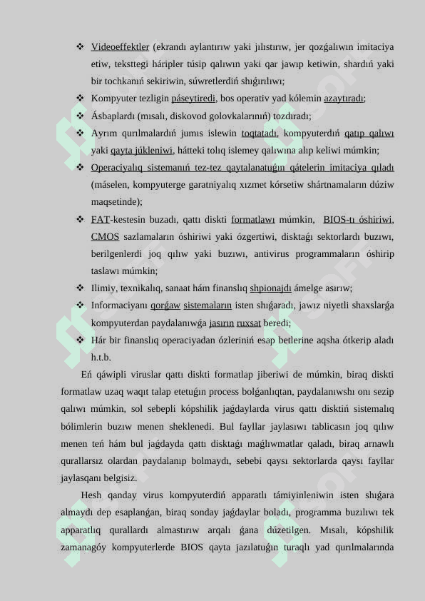 Kompyuter viruslarınin’ túrleri ham qasiyetleri haqqinda talabalardin’ tusinigin ken’eytiriw metodikasi 5