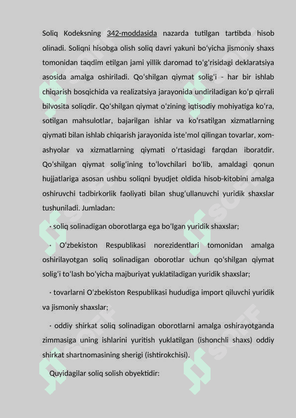 Aylanmadan olinadigan soliqning tabaqalanish mezonlari. 6