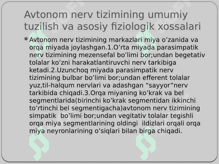 VEGITATIV NERV SISTEMASI 2