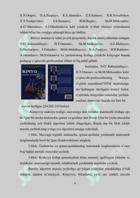 "Kimyoviy reaksiya tezligi" mavzusiga oid masalalarni yechish orqali o'quvchilarning ilmiy savodxonligini rivojlantirish 8