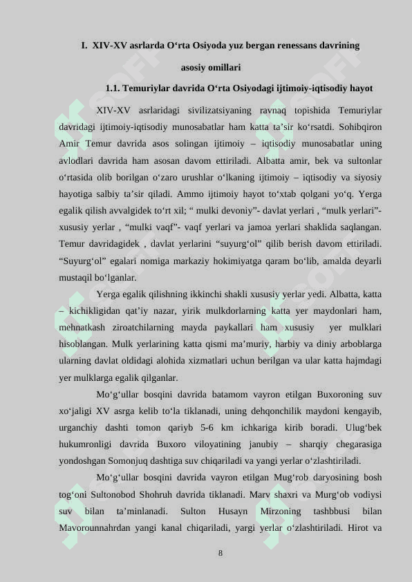 XIV-XV asrlarda O‘rta Osiyoda yuz bergan yangi renessans davri xalqimizning jahon sivilizatsiyasiga qo‘shgan hissasi 8