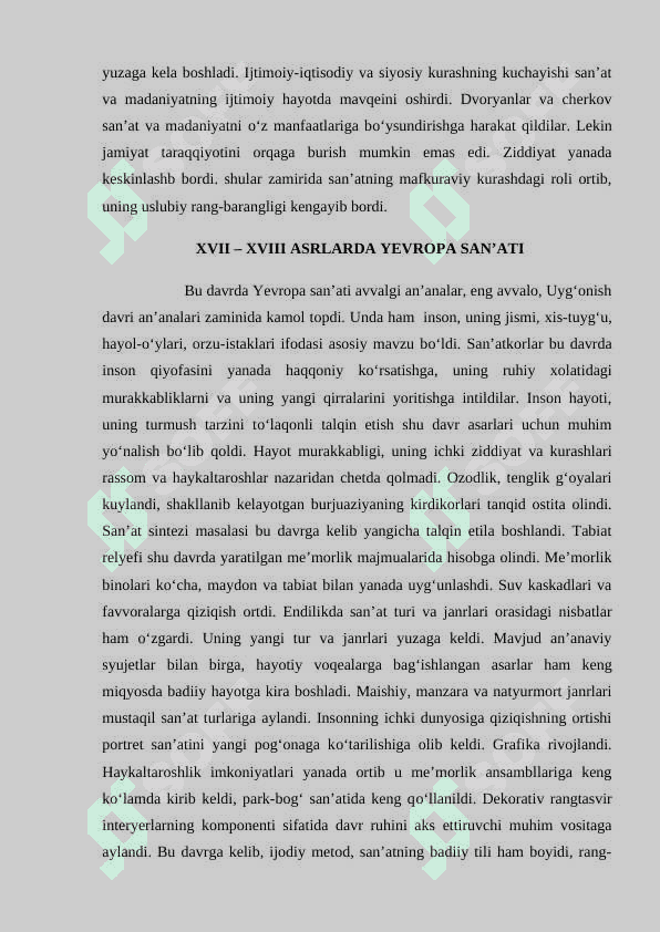 XVII – XVIII Asrlarda jahon san’ati 1
