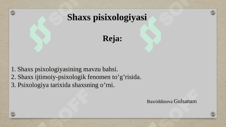 Shaxs pisixologiyasi 2