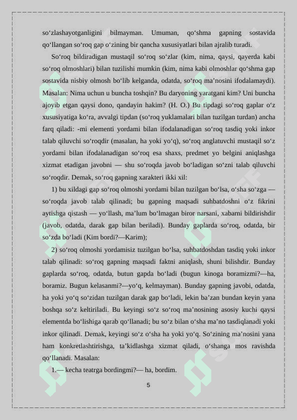 Soʻroq gaplarning shakliy mazmuniy tuzilishi 5