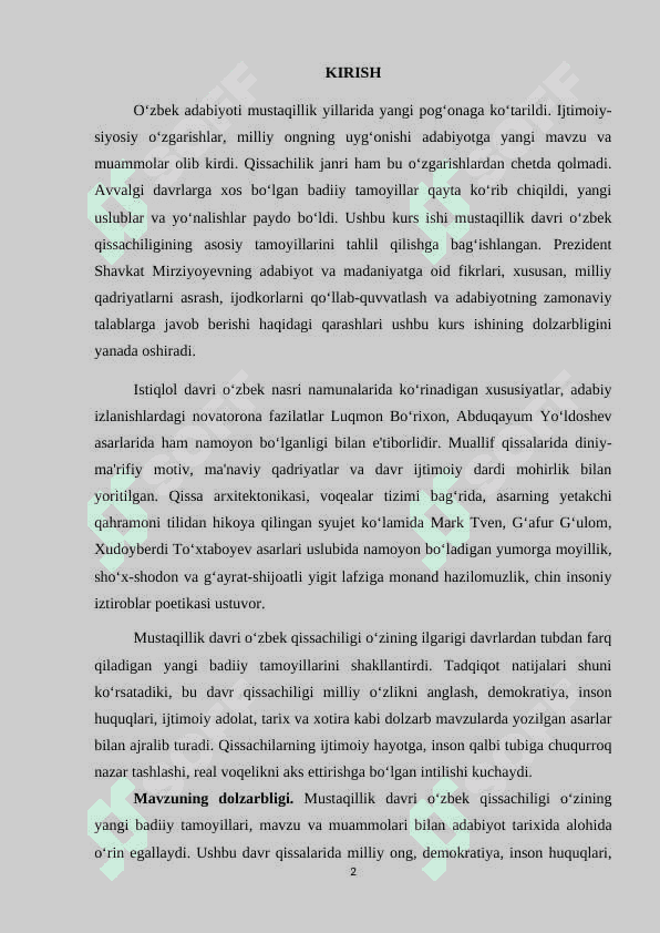 Mustaqillik davri oʻzbek qissachiligi tamoyillari KURS ISHI.1.docx 2