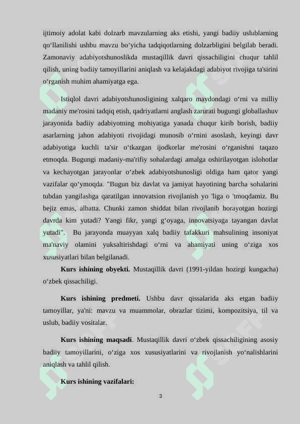 Mustaqillik davri oʻzbek qissachiligi tamoyillari KURS ISHI.1.docx 3