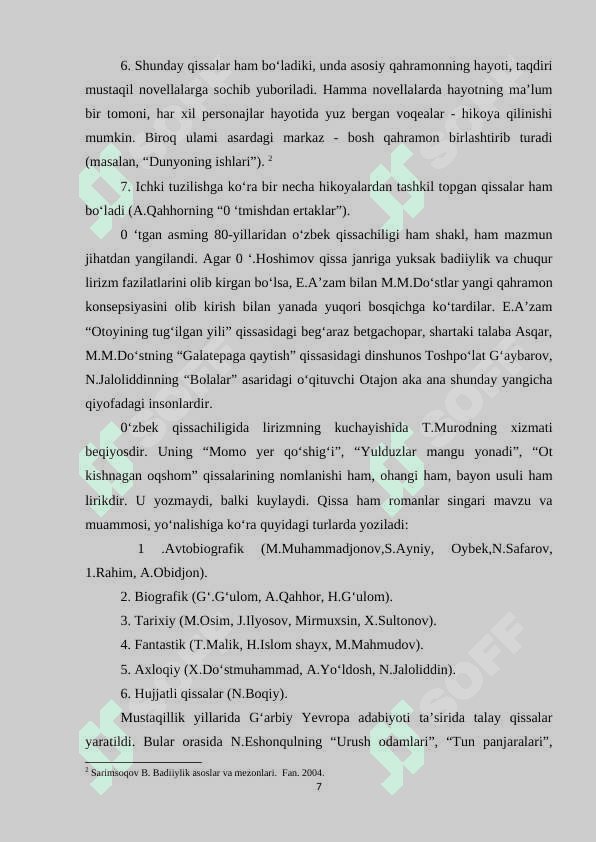 Mustaqillik davri oʻzbek qissachiligi tamoyillari KURS ISHI.1.docx 7