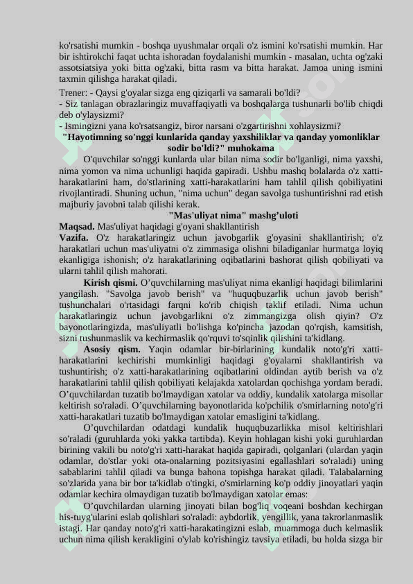 "Men va boshqalar" Trening ishlanma 2