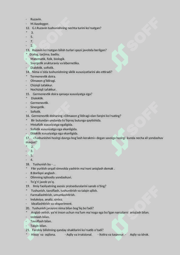 Falsafa fanidan test javoblari bilan 2