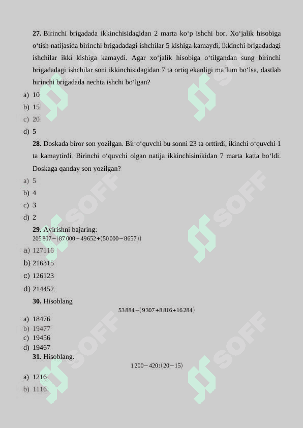 Boshlang’ich matematika kursi nazariyasi test javoblari bilan 6