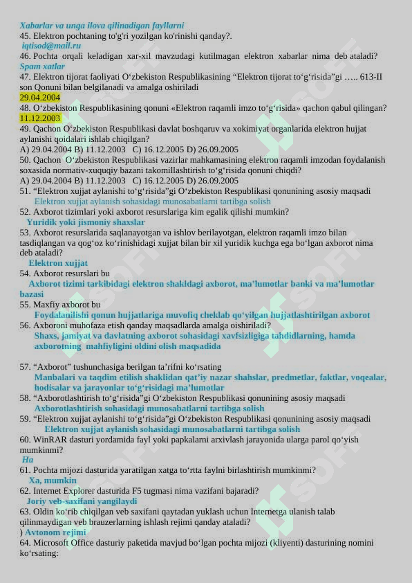 axborot texnologiyalari informatika savollar javoblari bilan 3
