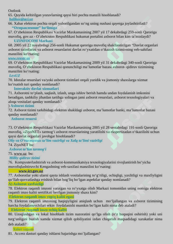 axborot texnologiyalari informatika savollar javoblari bilan 4