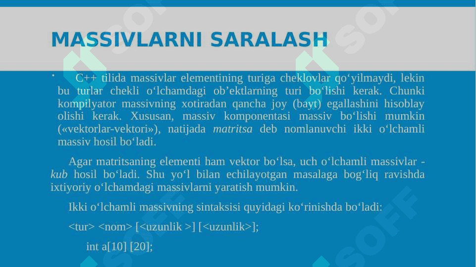 Ko‘p o‘lchamli statik massivlar 2