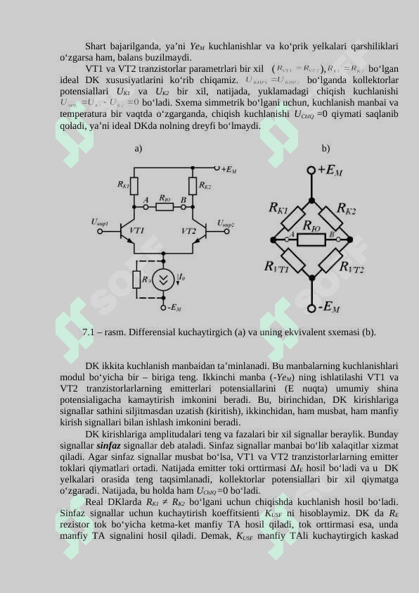 Differensial kuchaytirgich. Nosimmetrik DK sxemasiDK asosiy parametrlari 2