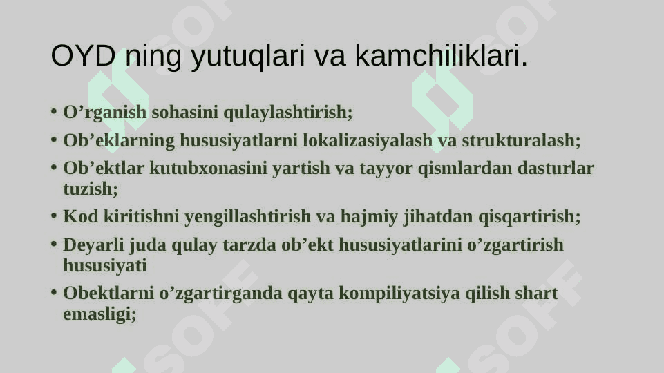 Dasturlash tilida sinflar. Do’stona (voris) funksiyalar.  Inkapsulyasiya. Merosxo’rlik (vorislik). Polimorfizm. Virtual funksiyalar. Ammallar va usullarni qayta ishlash va qayta aniqlash 5