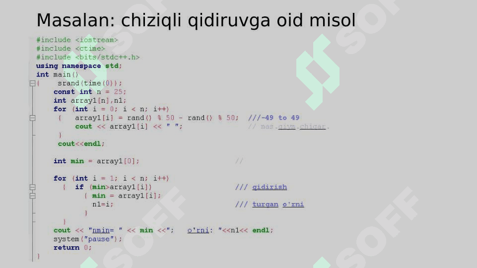 Qidiruv va xeshlash algoritmlar. Qidiruv algoritmlar:chiziqli algoritm, binary qidiruv algoritmi 7