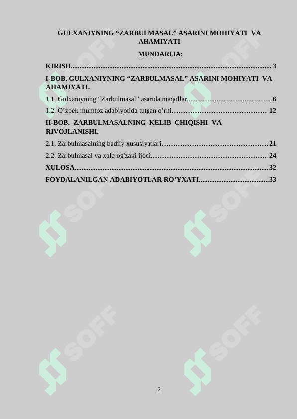 Gulxaniyning “Zarbulmasal”ida timsol yaratish mahorati KURS ISHI 2