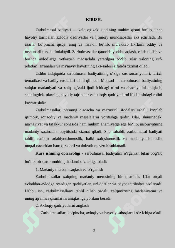 Gulxaniyning “Zarbulmasal”ida timsol yaratish mahorati KURS ISHI 3