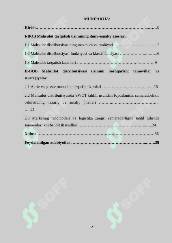 MARKETINGDA MAHSULOT DISTRIBUTSIYASI ZANJIRINING SHAKLLANISHI VA SAMARADORLIGINI BAHOLASH 2