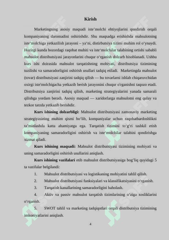 MARKETINGDA MAHSULOT DISTRIBUTSIYASI ZANJIRINING SHAKLLANISHI VA SAMARADORLIGINI BAHOLASH 4