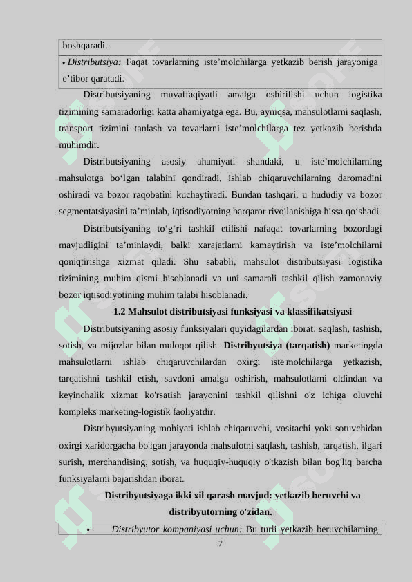 MARKETINGDA MAHSULOT DISTRIBUTSIYASI ZANJIRINING SHAKLLANISHI VA SAMARADORLIGINI BAHOLASH 7