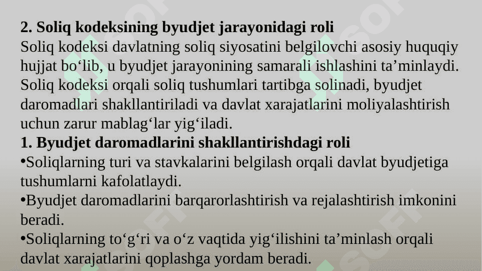 Soliq kodeksining byudjet munosabatlarini tartibga solishdagi ahamiyati 7
