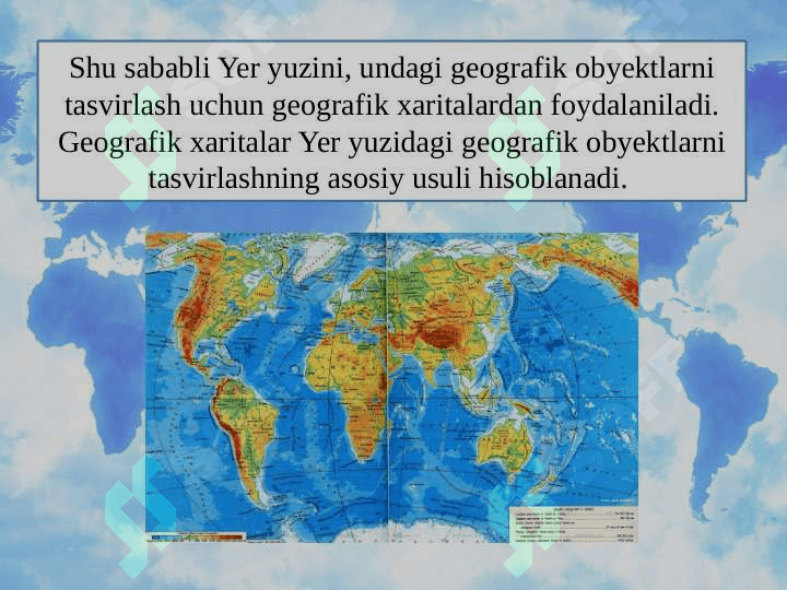 GEOGRAFIK XARIТALAR. XARITA ANDAZALARI(PROYEKSIYALARI) HAQIDA TUSHUNCHA 5