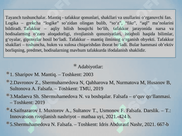 Mantiq. Tafakkur shakllari: tushuncha, hukm va xulosa. 2