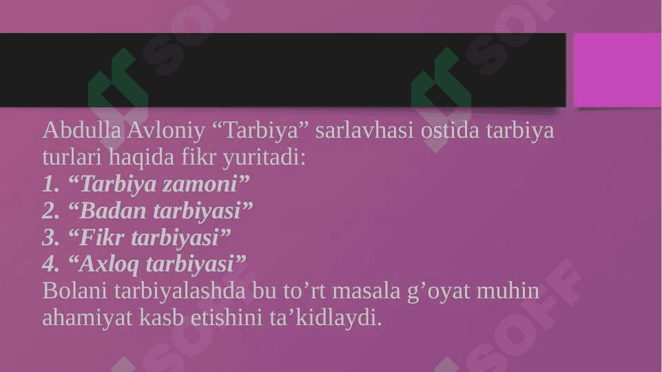 Abdulla Avloniy, Abdurauf Fitrat va Abdulla Qodiriy asarlarida notiqlik , milliy muamala madaniyati masalalari. 5