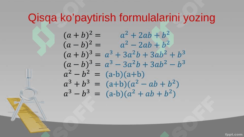 KO’phadni ko’paytuvchilarga ajratishning bir necha usullariga doir misollar yechish 6