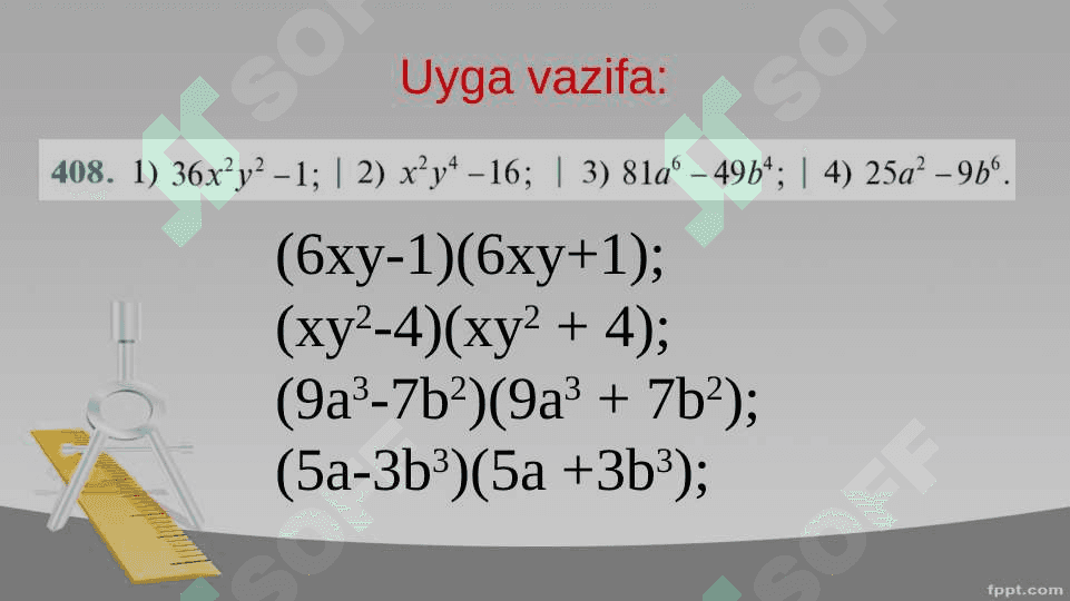 KO’phadni ko’paytuvchilarga ajratishning bir necha usullariga doir misollar yechish 7