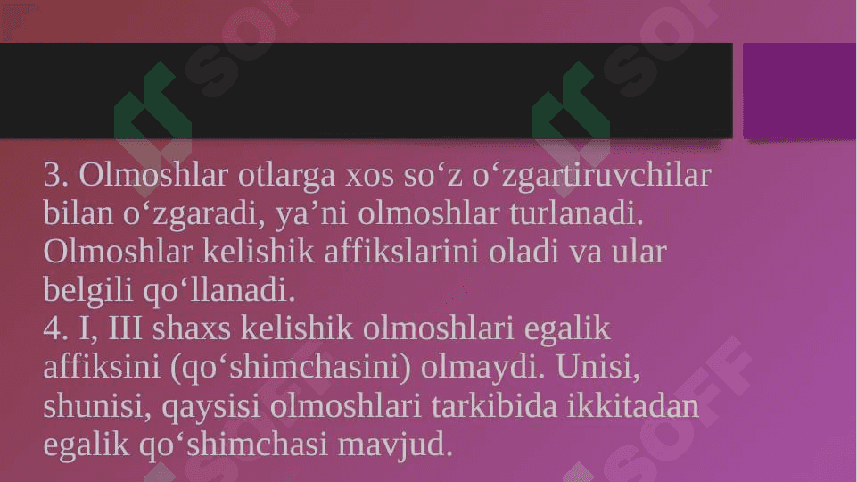 Boshqa turkum so’zlarning olmoshga ko’chishi ( pronominalizatsiya) 5