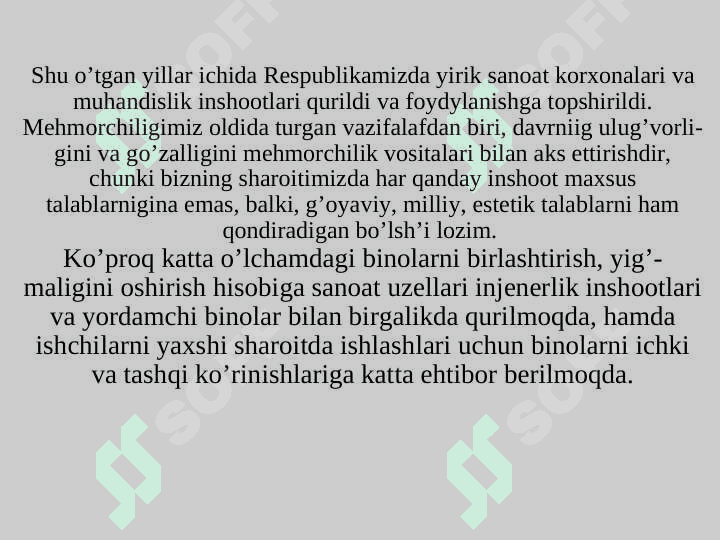 Sanoat binolari haqida umumiy ma’lumotlar. Sanoat binolarining tasnifi. Sanoat binolari va konstruktsiyalarini birxillashtirish va namunaviylashtirish. Sanoat binolari va konstruktsiyalarini industrlashtirish va standartlashtirish 3