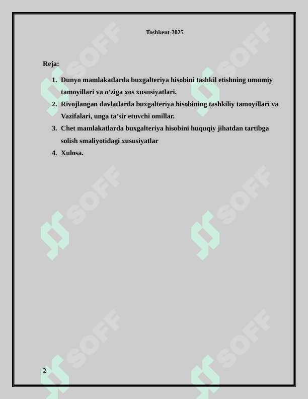 Dunyo mamlakatlarida buxgalteriya hisobini tashkil etishning o'ziga xos xususiyatlari 2