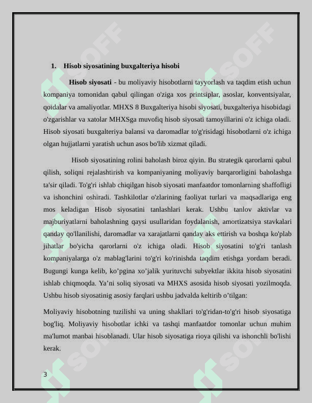 Hisob siyosati 8- son BHXS 3