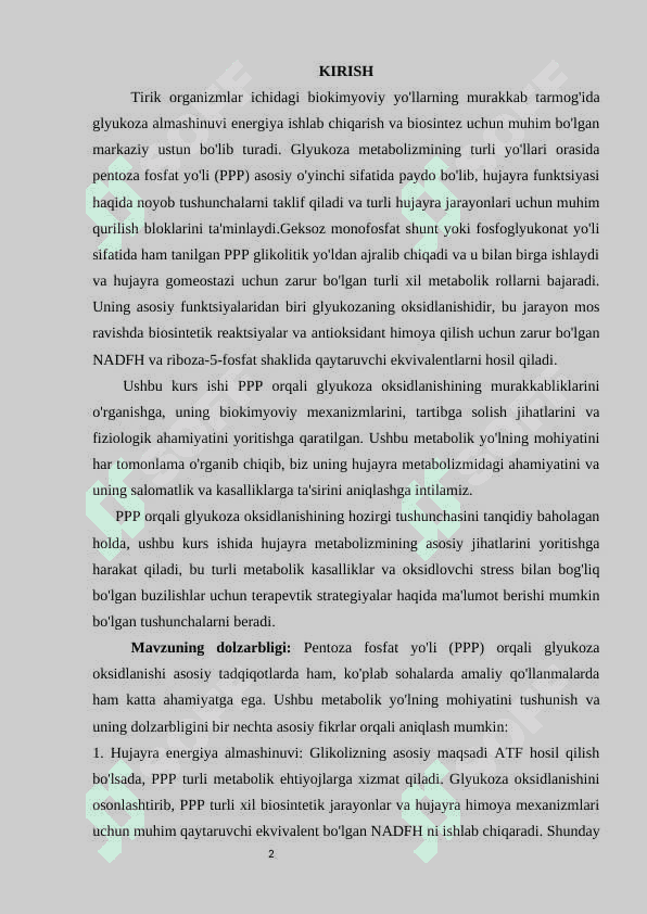 Glukozaning pentozamonofasfat yo’li bilan oksidlanishi va uning mohiyati 3