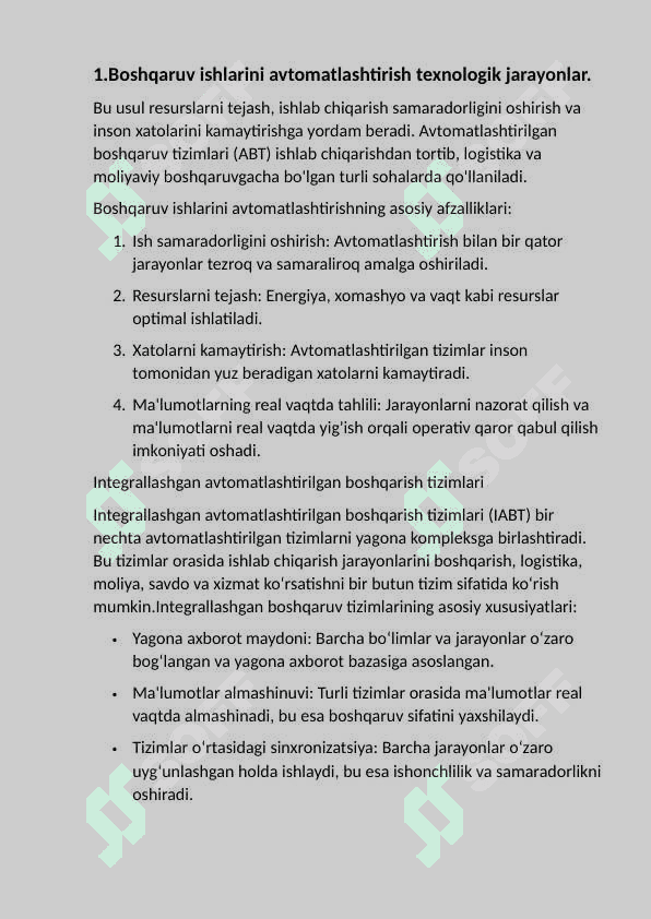 Boshqaruv ishlarini avtomatlashtirish. 2