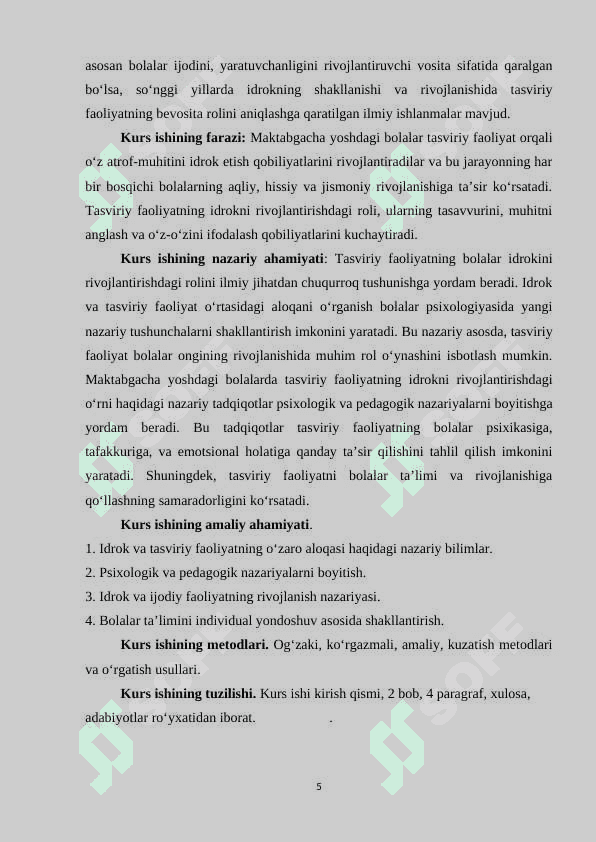 MAKTABGACHA YOSHDAGI BOLALARDA TASVIRIY FAOLIYAT JARAYONIDAGI IDROKNI RIVOJLANISHI 5
