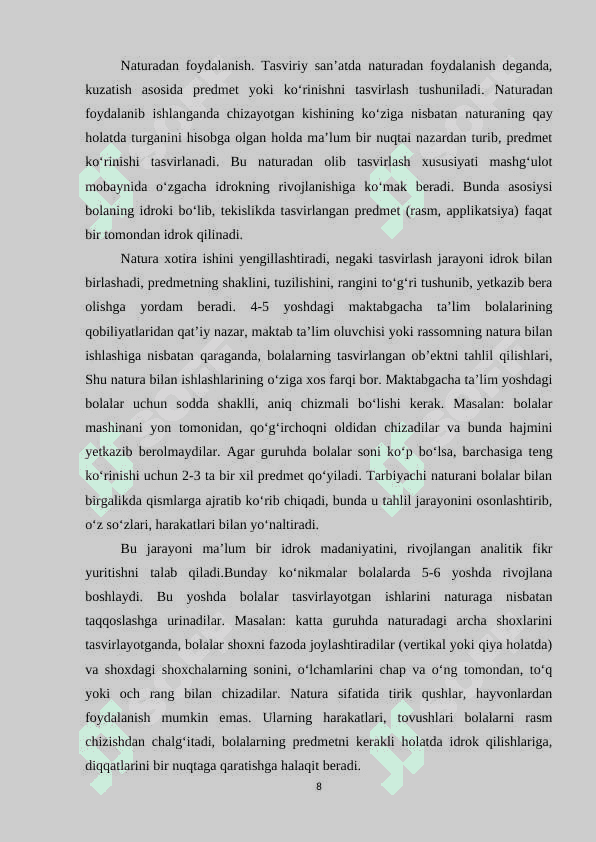 MAKTABGACHA YOSHDAGI BOLALARDA TASVIRIY FAOLIYAT JARAYONIDAGI IDROKNI RIVOJLANISHI 8