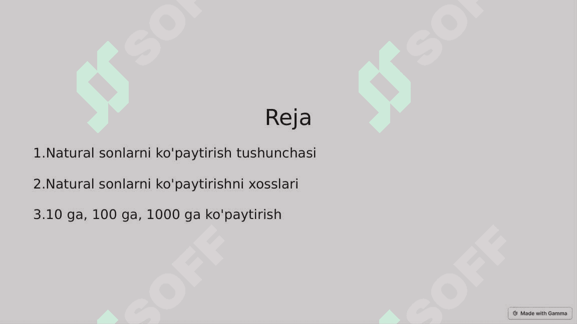 Natural sonlarni ko'paytirish 2