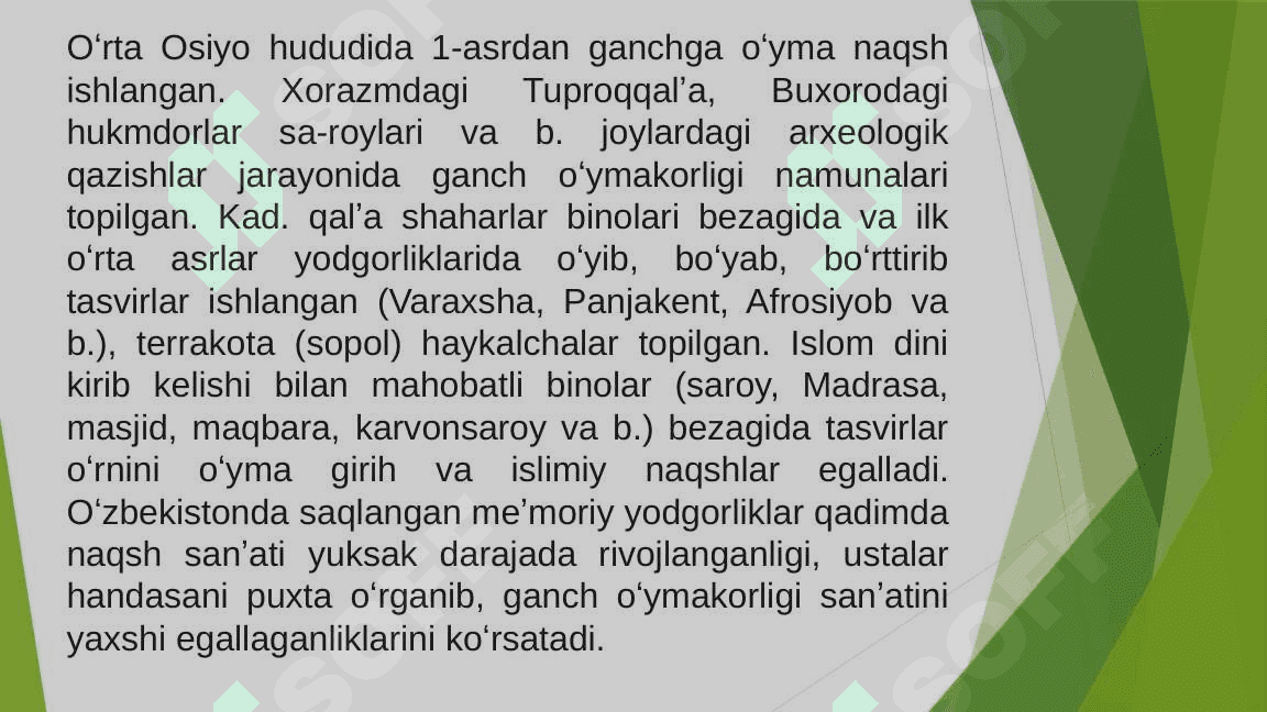 Mustaqillik yillarida ganch o'ymakorligi san'ati 4